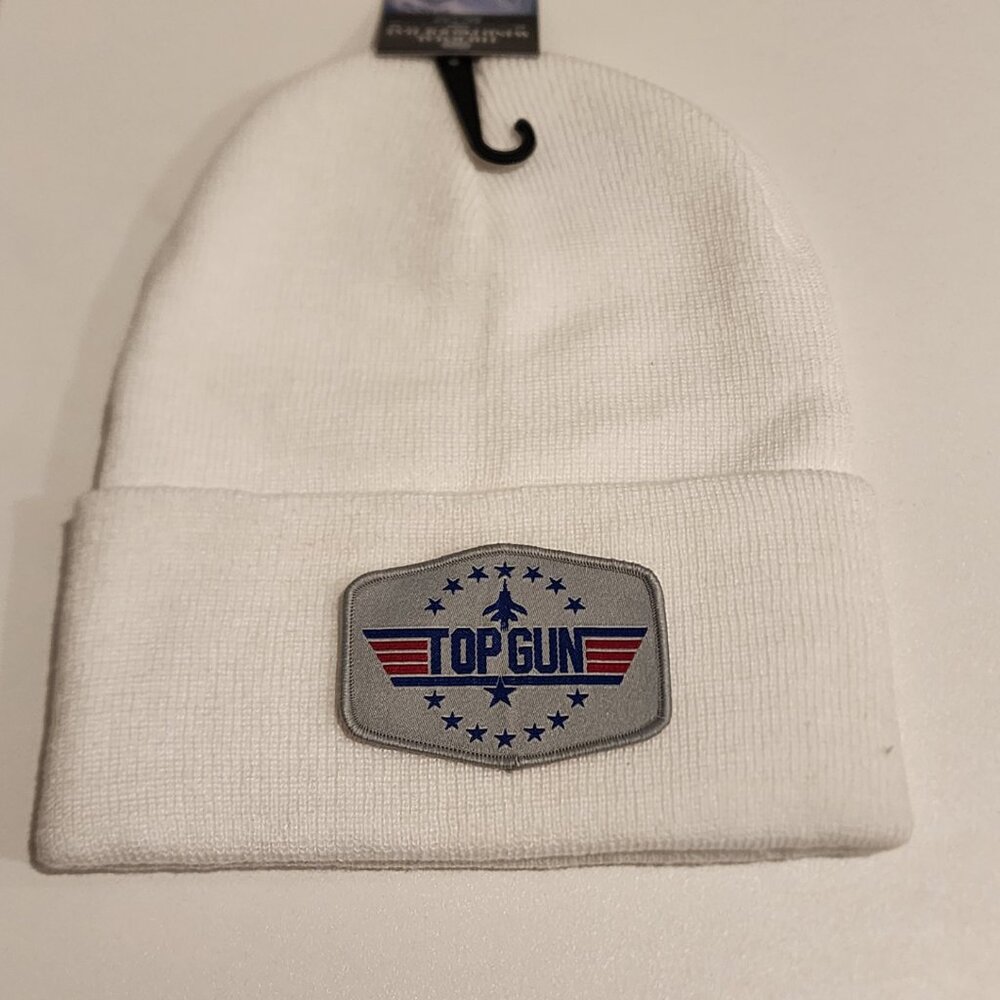 TOP GUN Knit Cuffed Beanie in White.